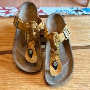 Women's Braided Leather Sandals - Mustard